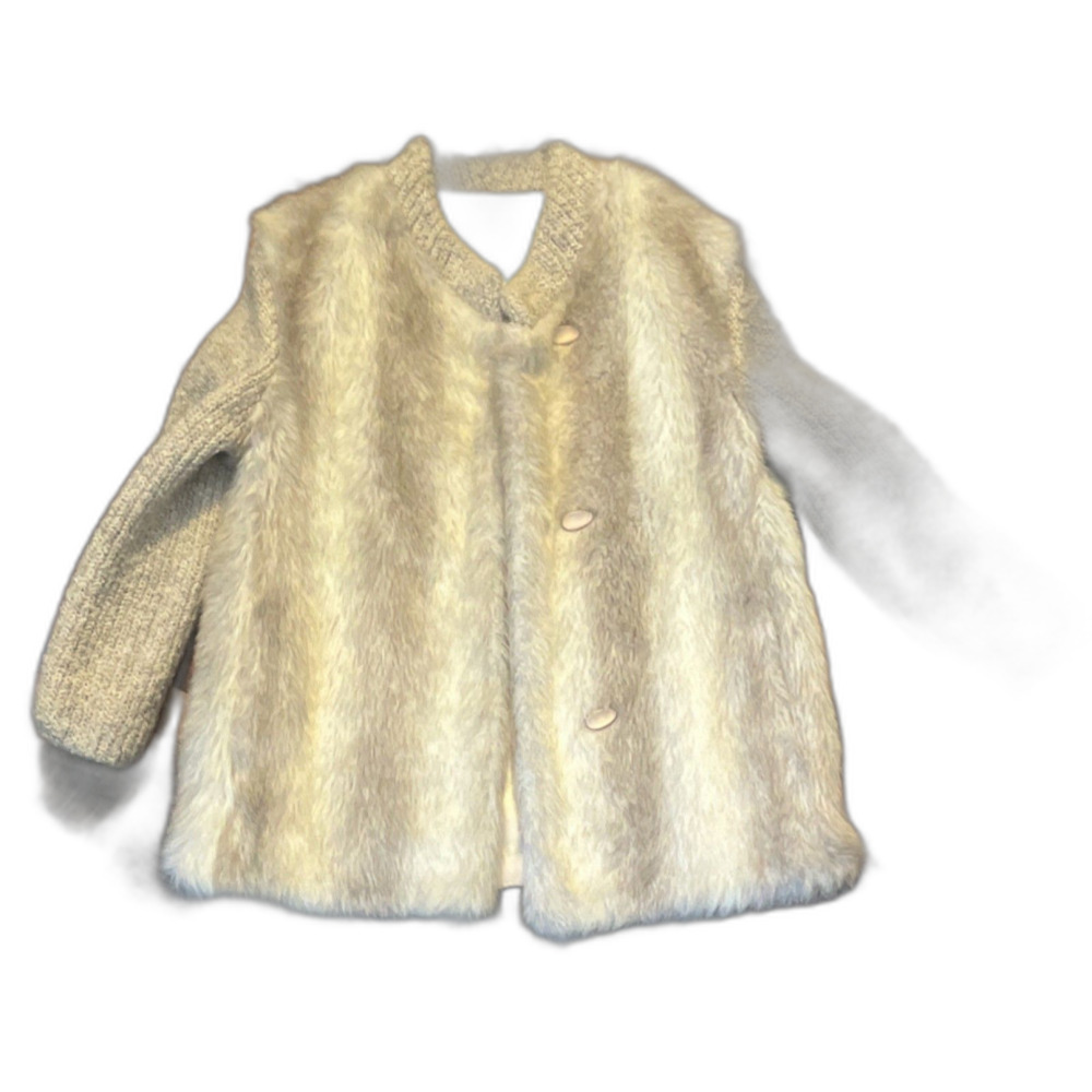 Dubrowsky & Perlbinder Vintage Fur Knit Coat 1970s Size 38 Beige Gray